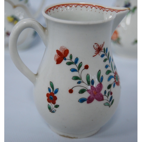 251 - Three 18th century first period Worcester sparrow beak cream jugs, decorated with polychrome enamel ... 