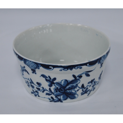 255 - 18th century Caughley porcelain slop bowl, c. 1780 in blue underglaze with floral sprays, T mark to ... 