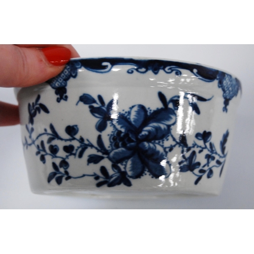 255 - 18th century Caughley porcelain slop bowl, c. 1780 in blue underglaze with floral sprays, T mark to ... 