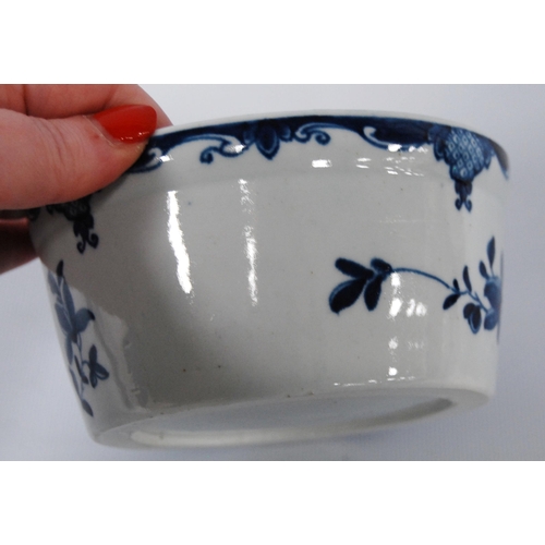 255 - 18th century Caughley porcelain slop bowl, c. 1780 in blue underglaze with floral sprays, T mark to ... 