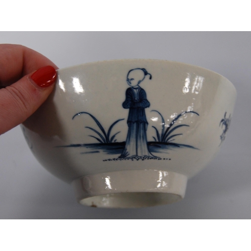 256 - 18th century porcelain sugar bowl, c. 1775, Probably by Worcester, blue underglaze in the 'Waiting C... 