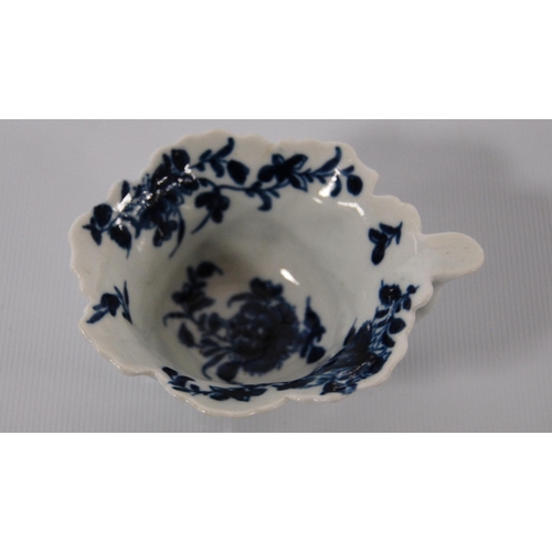 258 - 18th century first period Worcester blue and white porcelain butter boat, c. 1758 - 60, in the 'Mans... 