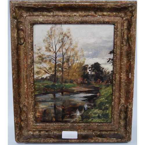 349 - Scottish School in the Manner of John MacWhirterFly fishingSigned indistinctly, oil on board, 23.5cm... 