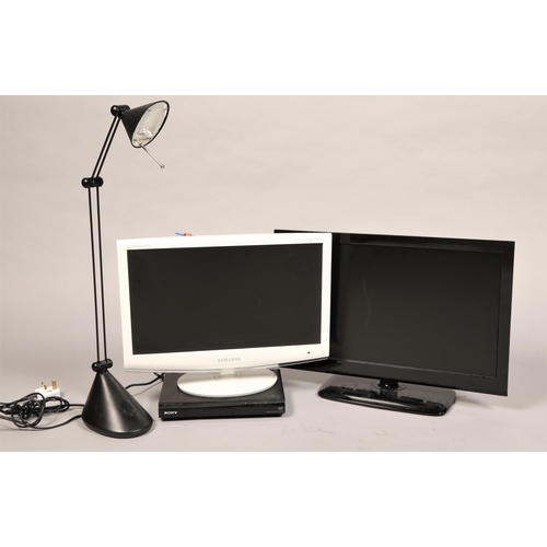 305 - Desk lamp, Two small flatscreen tvs, CD /DVD Sony player