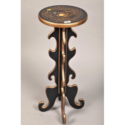 405 - Decorative side table/plant stand with still life painting to surface (76cm h, 30cm d)