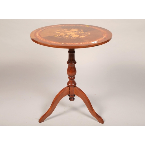 408 - Marquetry inlaid occasional table with floral design (55cm d 63.5cm h)