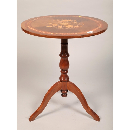 408 - Marquetry inlaid occasional table with floral design (55cm d 63.5cm h)