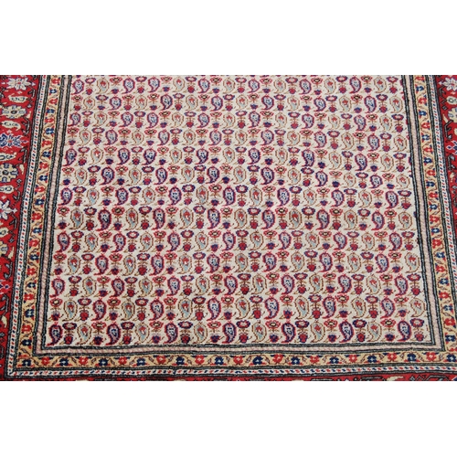 357 - Antique Turkish hand-knotted rug with all over floral and geometric motifs, on a red, blue and cream... 