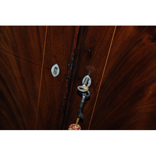 406 - George III inlaid mahogany corner cupboard, c. late 18th/early 19th century, with two doors enclosin... 