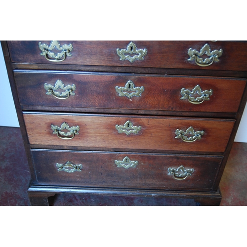 411 - George III mahogany bachelor's chest of four graduated drawers with brushing slide, on bracket feet,... 