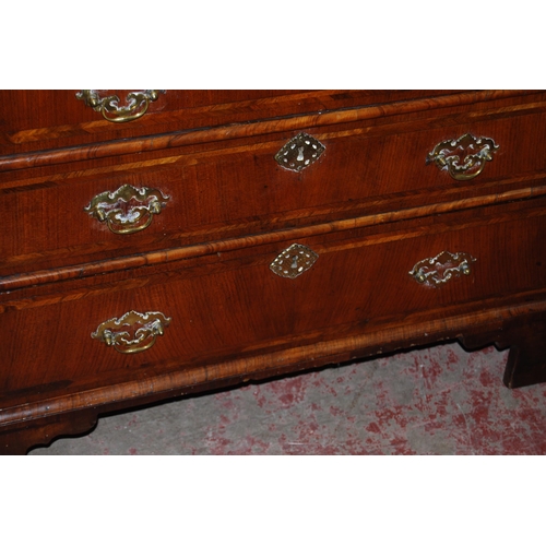 415 - 18th century walnut inlaid writing bureau, the fall front enclosing fitted drawers and pigeon holes ... 