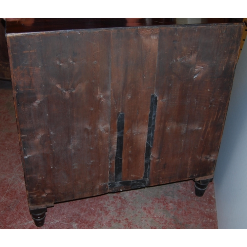 416 - William IV mahogany barrel-front chest of two short and three graduated long drawers, with brass lio... 