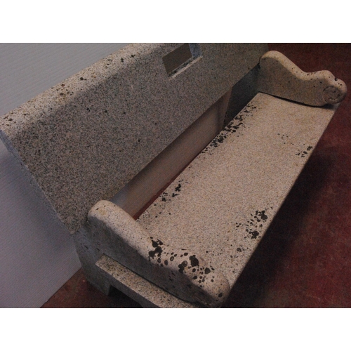 420 - Granite bench with detachable back rest, seat and scroll ends, approximately 86cm high, 131cm wide a... 