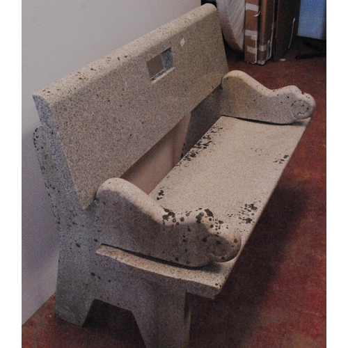 420 - Granite bench with detachable back rest, seat and scroll ends, approximately 86cm high, 131cm wide a... 