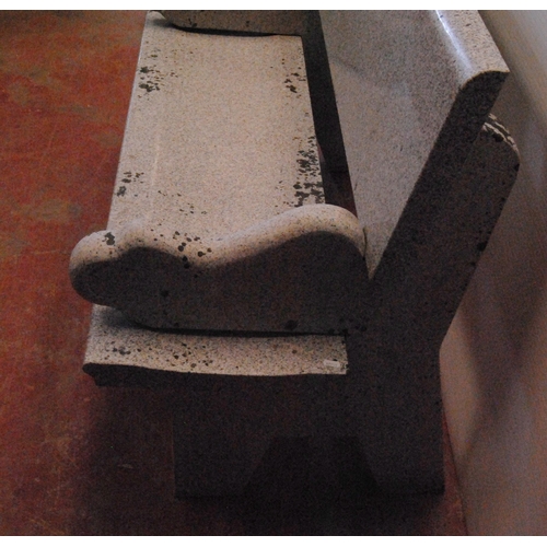 420 - Granite bench with detachable back rest, seat and scroll ends, approximately 86cm high, 131cm wide a... 