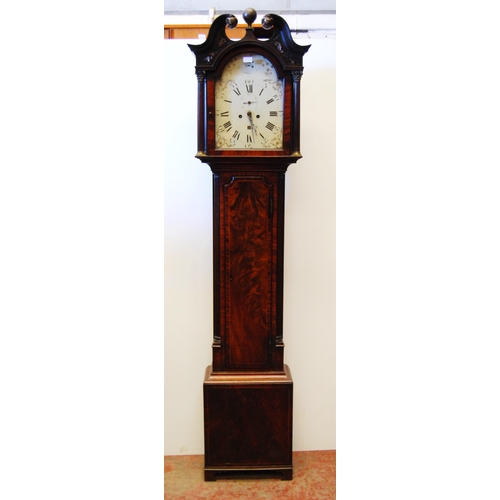 167 - Georgian eight day mahogany inlaid longcase clock, c. early 19th century, the 12in painted dial with... 