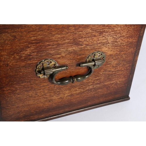 1 - 19th century mahogany hinged box with brass shaped plaque to top inscribed 'Ms E Potter', with drop ... 