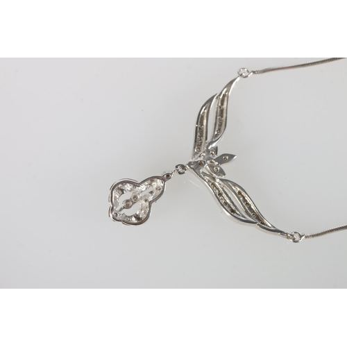 98 - Vintage-style silver 'winged' necklace set with rose-cut diamonds, 20cm, 8.5g gross.