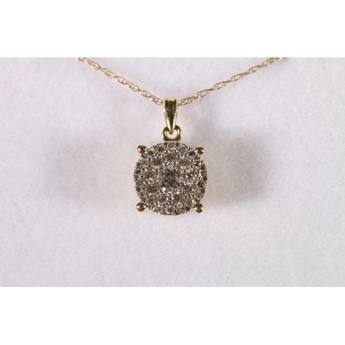 110 - 9ct gold multi-cluster diamond pendant on 9ct gold chain, round-cut brilliant and rose-cut diamond w... 