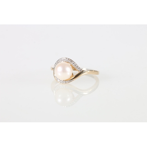 122 - 9ct gold cultured pearl and diamond half-moon ring, diamond weight approximately .05ct, size N, 2.8g... 