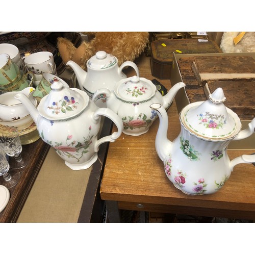 241 - A Paragon Country Lane tea/dinner service and four other tea pots, and pair of Royal Albert country ... 