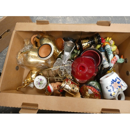 537 - Two boxes of household items including ornaments, figures, tea ware etc.