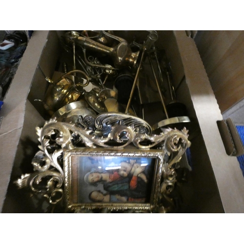 594 - Two boxes of modern brassware.