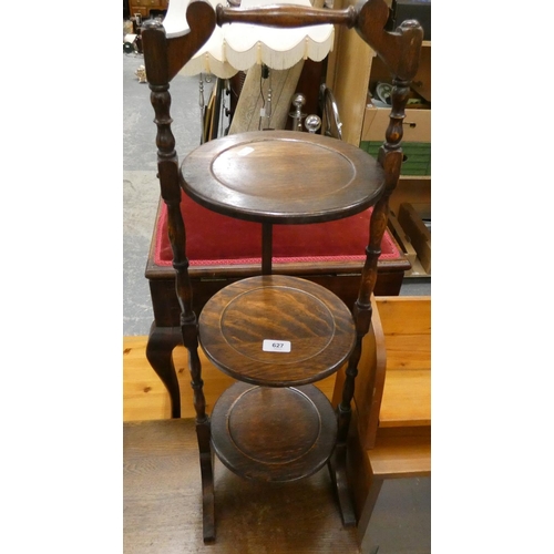 627 - Country style kitchen stool and folding cake stand.