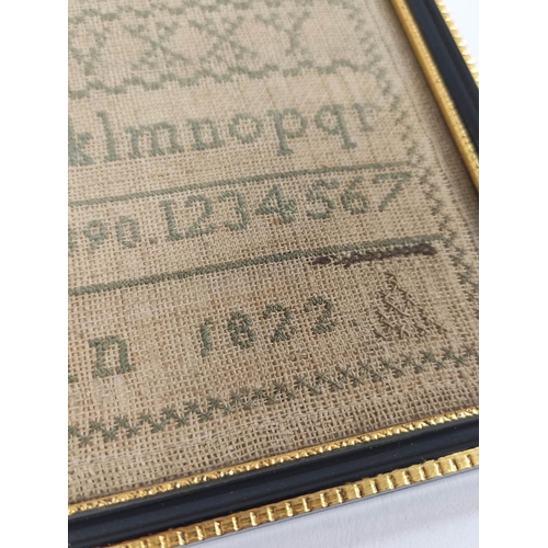 164 - George IV needlepoint sampler, worked by Abigail Irvin, dated 1822, with alphabet, later framed and ... 