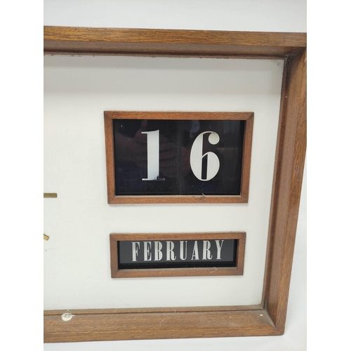 167 - Mid-century British calendar wall clock by Gibson clocks, with baton markers and perpetual sliding d... 