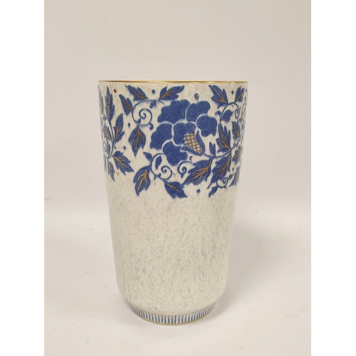 259 - 1940s Charlotte Rhead Bursley Ware ceramic vase, the large vase with gilt rim above blue floral unde... 