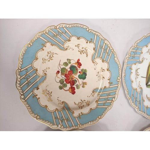 276 - Set of six late Victorian porcelain fruit plates, each with botanical floral study to the centre, wi... 