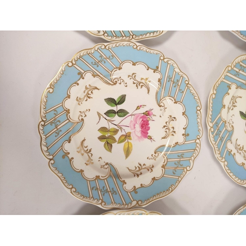 276 - Set of six late Victorian porcelain fruit plates, each with botanical floral study to the centre, wi... 