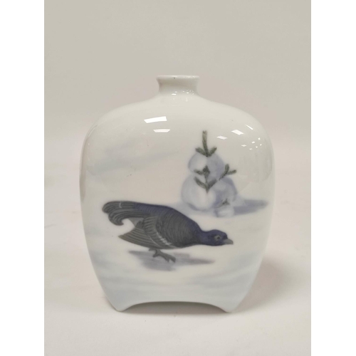 284 - Royal Copenhagen porcelain vase, the flask shaped vase depicting central image of a bird, 16cm high,... 