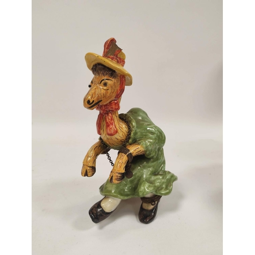 287 - Mosanic faience pottery figure modelled as a donkey in the form of a can-can dancer, set with glass ... 