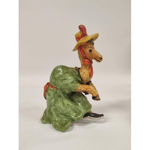 287 - Mosanic faience pottery figure modelled as a donkey in the form of a can-can dancer, set with glass ... 