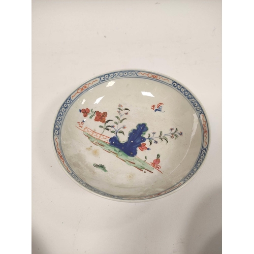 305 - Four late 18th century near matching porcelain saucer dishes, probably A & E Keeling, pattern 23... 