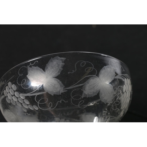 250A - Five 19th century stemmed dishes, with etched fruit and vine decoration, 13cm.