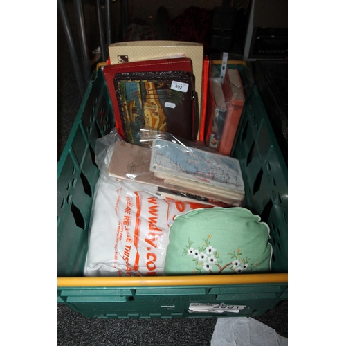 392 - Boxed linens, tea cosy, maps, etc.