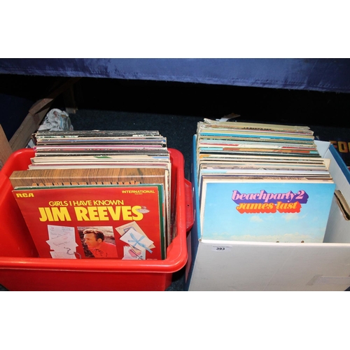 393 - Two boxes of records to include Jim Reeves, classical, musicals, etc.