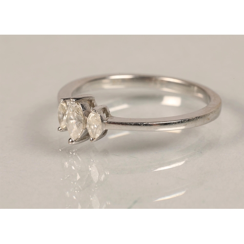 52 - Ladies 9ct white gold three stone marquise cut Diamond ring ring size N