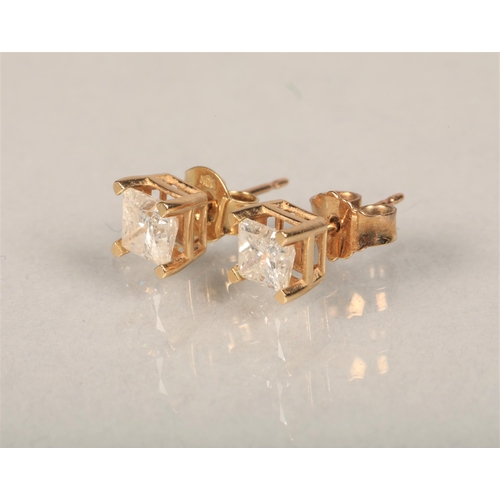 59 - Pair 9ct gold square cut Diamond  stud earrings(approx 0.5 carats each stone)