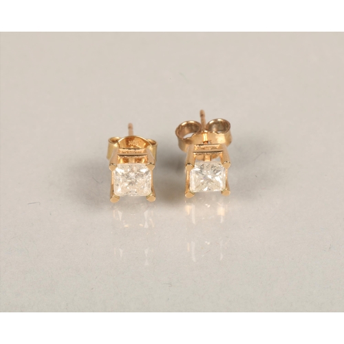 59 - Pair 9ct gold square cut Diamond  stud earrings(approx 0.5 carats each stone)