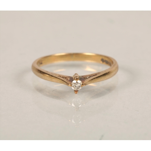 60 - Ladies 9 ct gold diamond solitaire ring ring size J