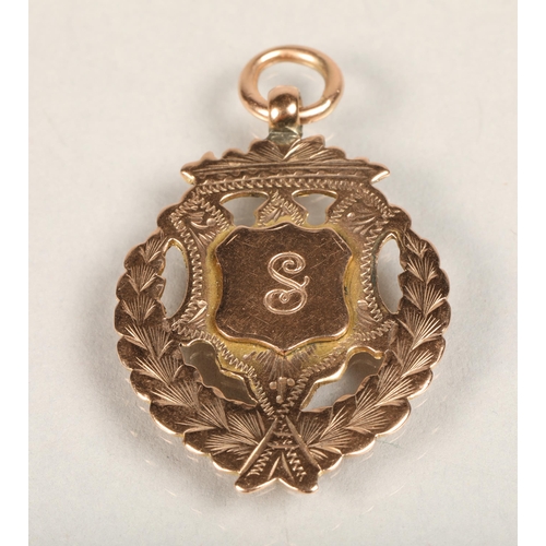 73 - 9ct rose gold medallion pendant engraved with letter 'S' to front and 1907 to reverseweight 5 grams... 