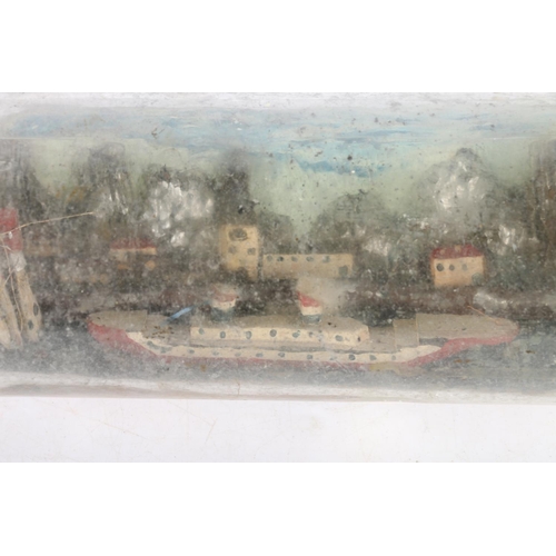 10C - Maritime diorama in bottle of a ship in harbour, 28cm. 