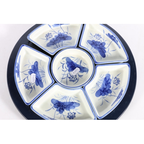 127 - Oriental blue and white segmented dish