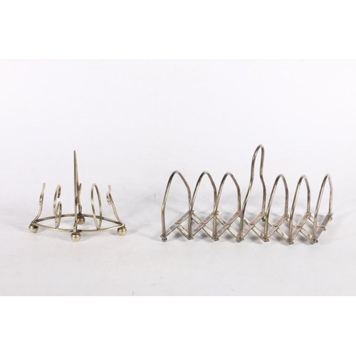 45 - Patented silver-plated expanding toast rack, and another with the letters 'TOAST'.  (2)