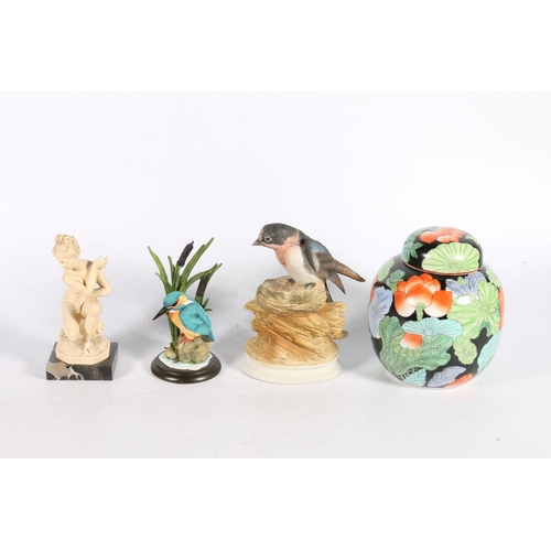 174 - Oriental ginger jar, two bird models and A G Ruggeri sculpture.