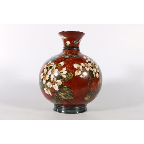 71 - Doulton Lambeth Faience globular vase decorated with white flowers. Signed MMA for Margaret M Armstr... 